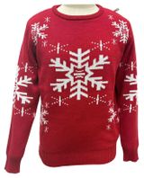 Изображение товара Пуловер для девочки новогодний красный с узором, р 110/116 - 158/164