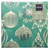 Изображение товара Салфетки бумажные Actuel Золотые шары на зеленом 3 слоя 33х33 см, 20 л