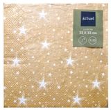 Изображение товара Салфетки бумажные Actuel Белые звезды на золотом 3 слоя 33х33 см, 20 л