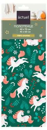 Изображение товара Полотенце кухонное Actuel Лошади зеленое, 45х60 см