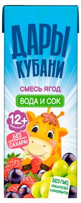 Изображение товара Напиток сокосодержащий «Дары Кубани» Смесь ягод без добавления сахара 12+ мес., 200 мл