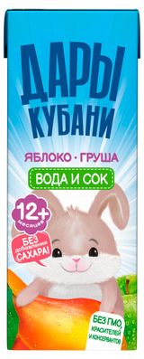 Изображение товара Напиток сокосодержащий «Дары Кубани» Яблоко-груша без добавления сахара 12+ мес., 200 мл