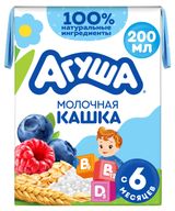 Изображение товара Каша молочно-злаковая жидкая «Агуша» Укрепляй-ка Черника-Малина-Яблоко 2,7% с 6 мес., 200 мл