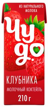 Изображение товара Коктейль молочный «Чудо» клубника стерилизованный с трубочкой 2% БЗМЖ, 200 г