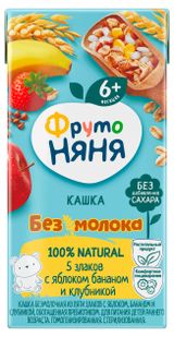 Изображение товара Каша безмолочная «ФрутоНяня» из пяти злаков с яблоком бананом и клубникой с 6 мес., 200 мл