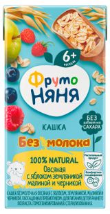 Изображение товара Каша безмолочная «ФрутоНяня» жидкая овсяная с яблоком земляникой малиной черникой с 6 мес., 200 мл