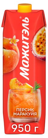Изображение товара Напиток сывороточно-молочный «Мажитэль» Персик-Маракуйя стерилизованный 0,05% БЗМЖ, 896 мл
