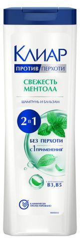 Изображение товара Шампунь и бальзам-ополаскиватель для волос «Клиар» Свежесть ментола 2 в 1 против перхоти, 380 мл