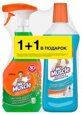 Изображение товара Средство для мытья стекол и поверхностей Mr. Muscle Утренняя Роса, 530 мл + Средство для пола После дождя, 500 мл