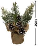 Изображение товара Ель искусственная настольная заснеженная с шишками в джутовом горшке, 20 см