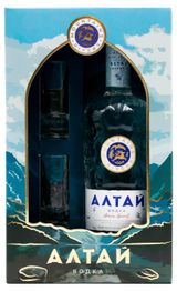 Изображение товара Водка «Алтай» с 2 стопками в подарочной упаковке Россия, 0,7 л