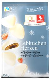 Изображение товара Пряники Lambertz Weiss Сердечки с клубничной начинкой в белом шоколаде, 150 г