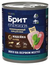 Изображение товара Влажный корм для собак «Брит» Premium by Nature с индейкой и уткой, 850 г