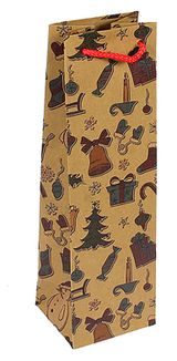 Изображение товара Пакет подарочный Grand Gift под бутылку крафт, 10х33х9 см, 1 шт в ассортименте