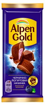 Изображение товара Шоколад молочный Alpen Gold с чернично-йогуртовой начинкой, 80 г