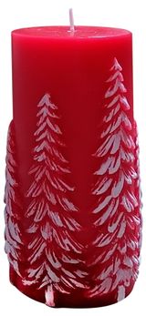 Изображение товара Свеча Actuel с декором елки красная, h 14,5 см
