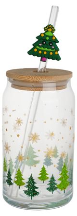 Изображение товара Стакан Actuel Вокруг света Новогодние Ели стеклянный с трубочкой, 460 мл