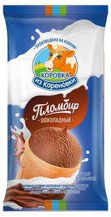 Изображение товара Мороженое сливочное «Коровка из Кореновки» Пломбир шоколадный в вафельном стакане ГОСТ БЗМЖ, 100 г