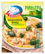 Изображение товара Овощная смесь Готовое блюдо «4 Сезона» Ривьера Бешамель Фиш макароны с филе минтая замороженное, 600 г