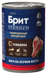 Изображение товара Влажный корм для собак «Брит» Премиум с говядиной фарш, 410 г