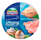 Изображение товара Сыр плавленый ассорти сливочный с ветчиной с грибами Hochland треугольники 50% БЗМЖ, 140 г