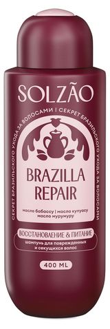Изображение товара Шампунь для поврежденных и секущихся волос Solzao восстановление и питание, 400 мл