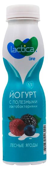 Изображение товара Йогурт питьевой Lactica Лесные ягоды 1,5% БЗМЖ, 260 г