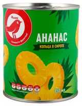 Изображение товара Ананасы консервированные АШАН Красная птица кольца в сиропе Таиланд, 850 мл