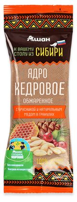 Изображение товара Ядро кедровое АШАН Красная птица обжаренное с брусникой и натуральным медом в гранулах, 30 г