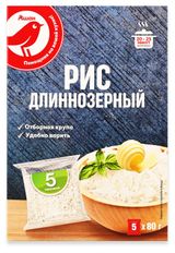 Изображение товара Рис АШАН Красная птица длиннозерный в пакетиках для варки, 400 г