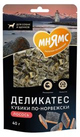 Изображение товара Лакомство для собак «Мнямс» Деликатес Кубики по-норвежски лосось, 40 г
