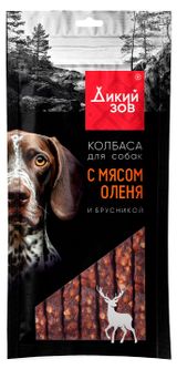 Изображение товара Лакомство для собак «Дикий Зов» Колбаса с мясом оленя и брусникой, 85 г