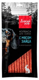 Изображение товара Лакомство для собак «Дикий Зов» Колбаса с мясом зайца и морошкой, 85 г