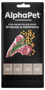Изображение товара Крем-лакомство для кошек AlphaPet Superpremium ягненок и облепиха, 48 г