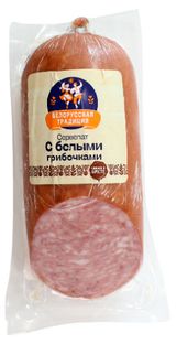 Изображение товара Колбаса варено-копченая «Белорусская традиция» Сервелат с белыми грибочками Беларусь, 420 г