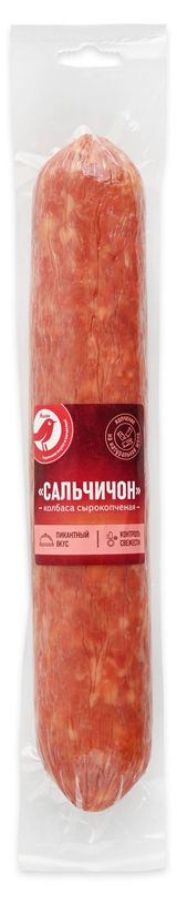 Изображение товара Колбаса сырокопченая АШАН Красная птица Сальчичон копчение на натуральной щепе, ~ 600 г
