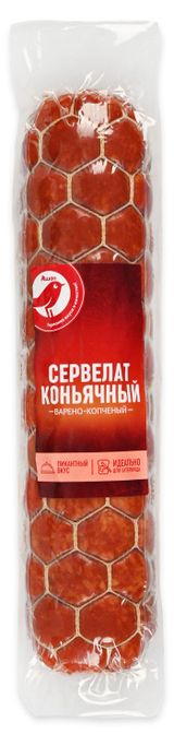 Изображение товара Колбаса варено-копченая АШАН Красная птица Сервелат Коньячный, ~ 900 г