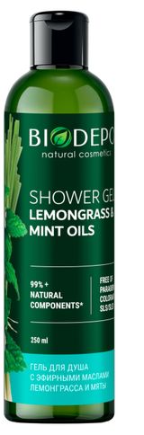 Изображение товара Гель для душа натуральный Biodepo с эфирными маслами лемонграсса и мяты, 250 мл