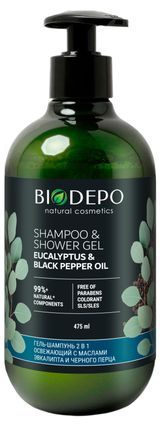 Изображение товара Гель и шампунь для душа Biodepo с эфирными маслами эвкалипта и черного перца, 475 мл