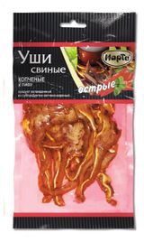 Изображение товара Мясные снеки Уши свиные копченые «Марти» острые к пиву, 100 г