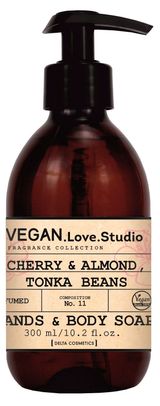 Изображение товара Мыло жидкое парфюмированное для рук Vegan Love Studio Вишня миндаль бобы тонка, 300 мл