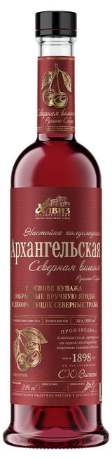 Изображение товара Настойка полусладкая «Архангельская» Северная вишня ручного сбора Россия, 0,5 л