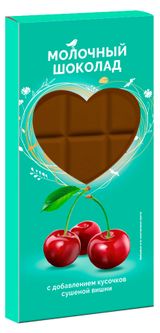 Изображение товара Шоколад молочный АШАН Красная птица с кусочками сушеной вишни, 80 г