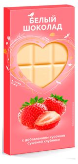 Изображение товара Шоколад белый АШАН Красная птица с кусочками сушеной клубники, 80 г