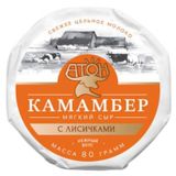 Изображение товара Сыр мягкий Камамбер с белой плесенью «Атон» с лисичками 50-60% БЗМЖ, 80 г