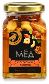 Изображение товара Мед АШАН Золотая птица с орехами ассорти, 285 г