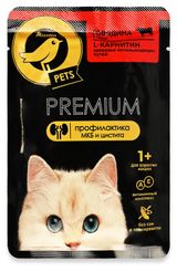 Изображение товара Корм влажный для кошек АШАН Золотая птица Pets Premium говядина в соусе, 75 г