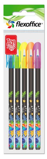 Изображение товара Набор шариковых ручек Flexoffice Tropical 0,6 мм синие, 5 шт