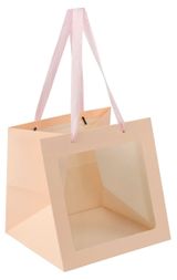 Изображение товара Сумка-пакет подарочный для цветов и подарков «Азалия Декор» с прозрачной вставкой розовый крафт, 25x25x25 см