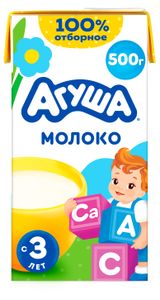 Изображение товара Молоко детское питьевое «Агуша» отборное нормализованное стерилизованное обогащенное витаминами 3,2% с 3 лет, 500 г